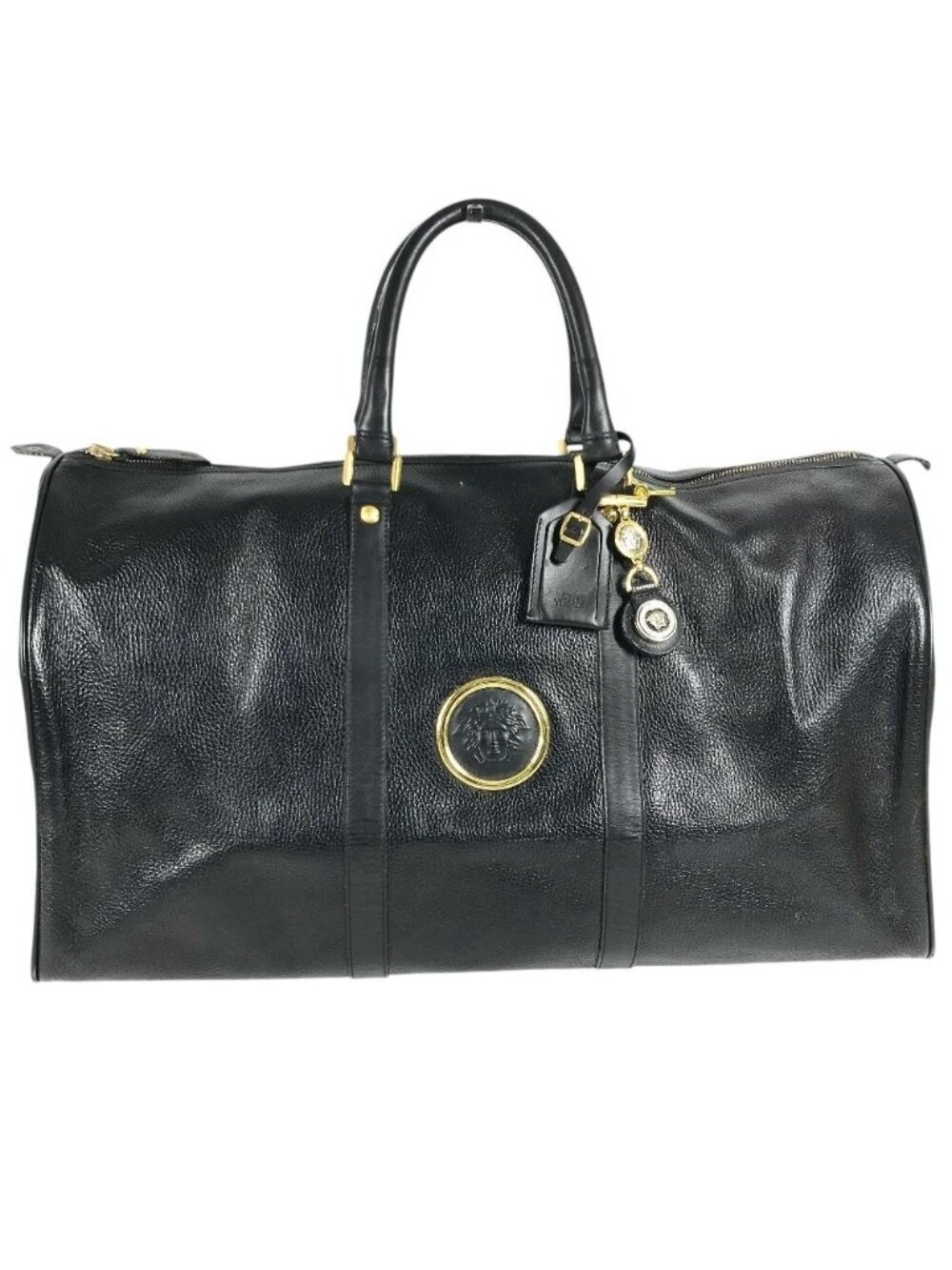 Versace Handbag Sunburst Logo Leather Black